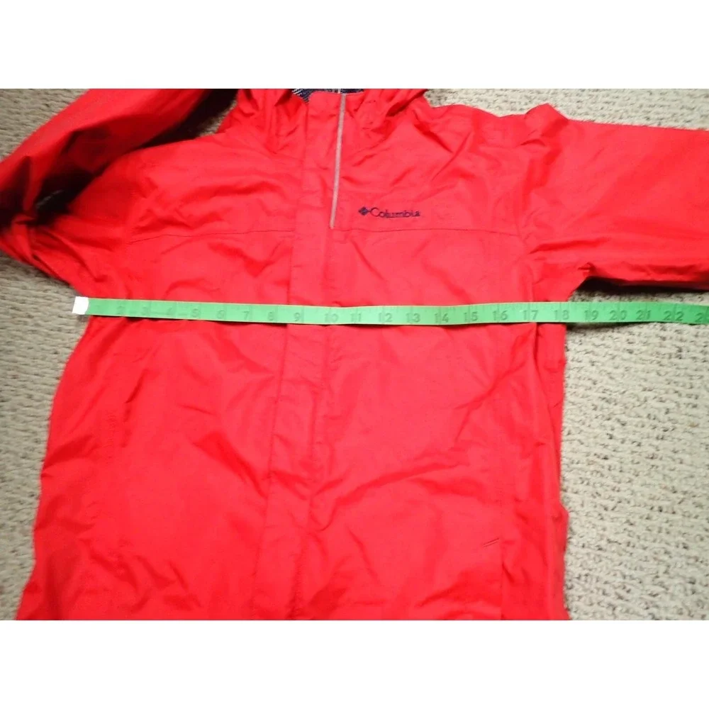 Columbia Rain Jacket Boys Large Red Excellent Packable Omni-Tech Waterproof Hood